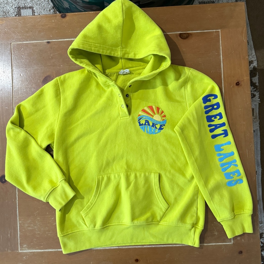 Bright Yellow Hoodie with Great Lakes Design
